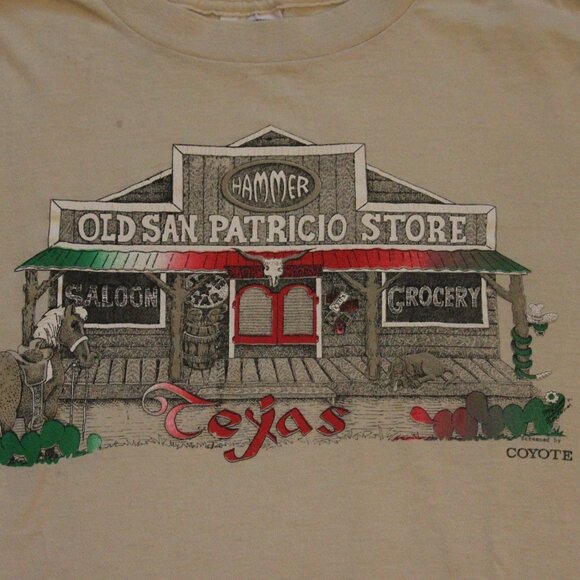 Old San Patricio Store Texas Shirt - Large - Graphic Tee Vintage Tourist Beige - Picture 1 of 7